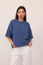 Mavi Bisiklet Yaka Katlama Kol Basic Oversize T-shirt