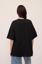 Siyah Bisiklet Yaka Katlama Kol Basic Oversize T-shirt