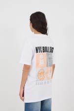 Beyaz NYC BULLDOG Yazılı Kısa Kollu Oversize T-shirt