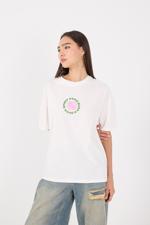 Beyaz Spirit Pure Bliss Good Baskılı Oversize T-shirt