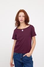 Mor Kayık Yaka Basic T-Shirt