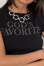 Siyah GOD'S FAVORITE Yazılı Kısa Kollu T-Shirt