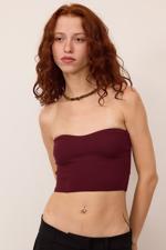 Bordo Straplez Triko Crop Bluz