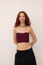 Bordo Straplez Triko Crop Bluz