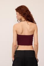 Bordo Straplez Triko Crop Bluz