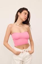 Pembe Straplez Triko Crop Bluz