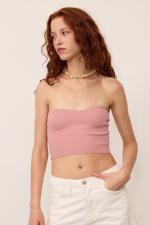 Pembe Straplez Triko Crop Bluz