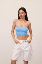 Mavi Straplez Triko Crop Bluz