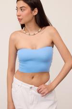 Mavi Straplez Triko Crop Bluz