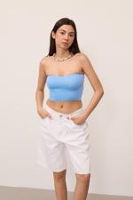 Mavi Straplez Triko Crop Bluz