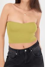 Yeşil Straplez Triko Crop Bluz