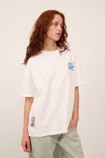 Beyaz FRESH GREAT Baskılı Oversize T-Shirt