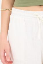 Beyaz Beli Lastikli Cepli Wide Leg Pantolon