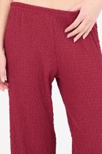 Bordo Beli Lastikli Dokulu Wide Leg Pantolon