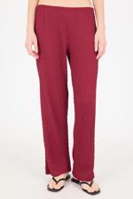 Bordo Beli Lastikli Dokulu Wide Leg Pantolon