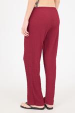 Bordo Beli Lastikli Dokulu Wide Leg Pantolon