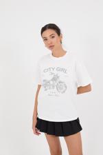 Beyaz CITY GIRL Yazılı Kısa Kollu T-Shirt