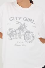 Beyaz CITY GIRL Yazılı Kısa Kollu T-Shirt