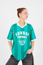 Yeşil SUNDAY FOOTBALL Yazılı Çizgili Polo Yaka T-Shirt