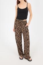 Siyah Beli Lastikli Leopar Desenli Wide Leg Pantolon