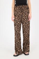 Siyah Beli Lastikli Leopar Desenli Wide Leg Pantolon