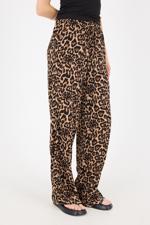 Siyah Beli Lastikli Leopar Desenli Wide Leg Pantolon