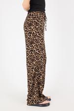 Siyah Beli Lastikli Leopar Desenli Wide Leg Pantolon