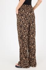 Siyah Beli Lastikli Leopar Desenli Wide Leg Pantolon