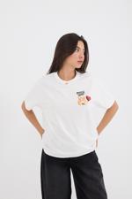 Beyaz Ayıcık Baskılı Kısa Kollu T-shirt