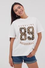 Beyaz 89 Leopar Sayı Baskılı T-Shirt