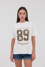 Beyaz 89 Leopar Sayı Baskılı T-Shirt