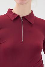 Bordo Polo Yaka Fermuarlı Bodysuit