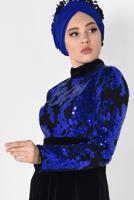 Female Navy blue Sequined Velvet Evening Dress 5974 