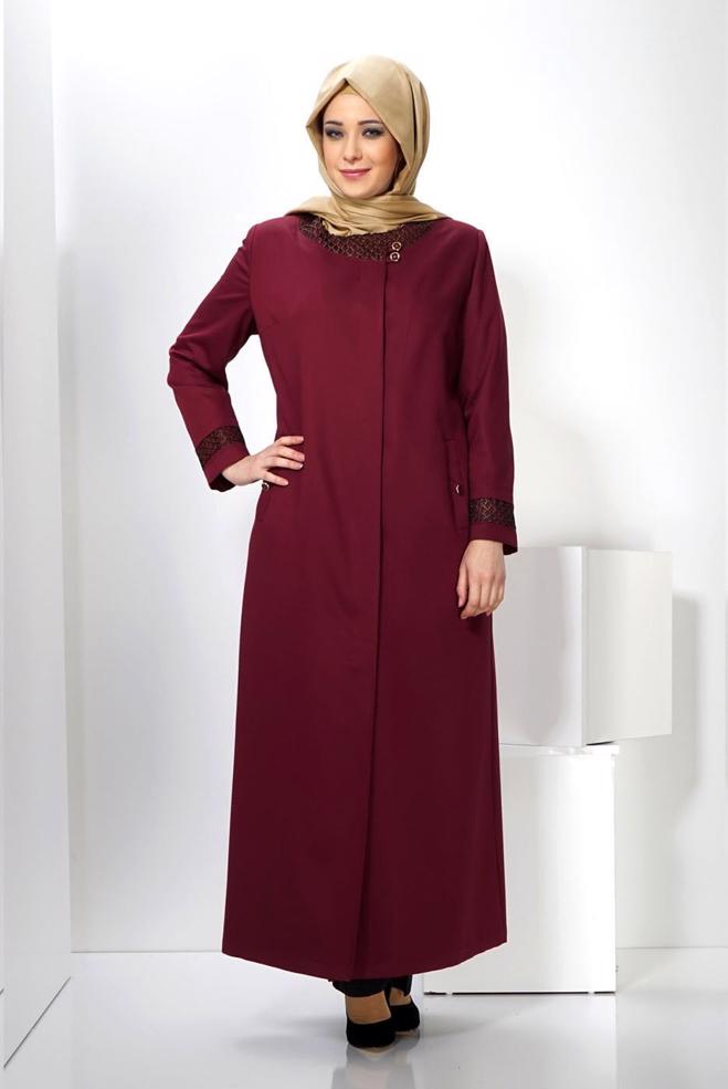 Female claret red TOPCOAT WITH POCKETS 1408