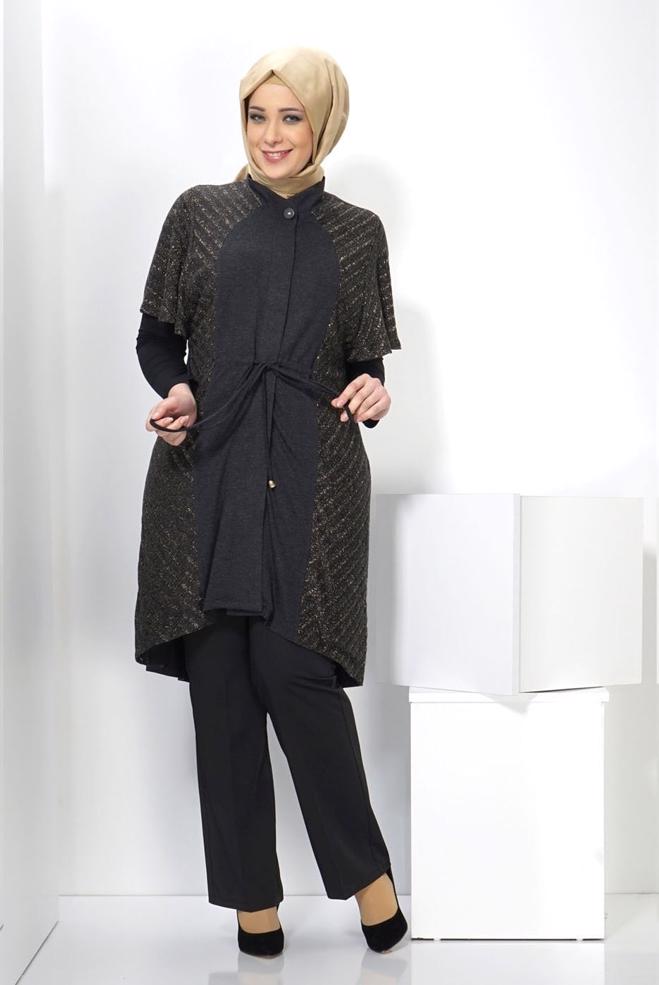 Female black TIE-FRONT KNIT TUNIC 2434 