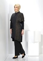 Female black TIE-FRONT KNIT TUNIC 2434 