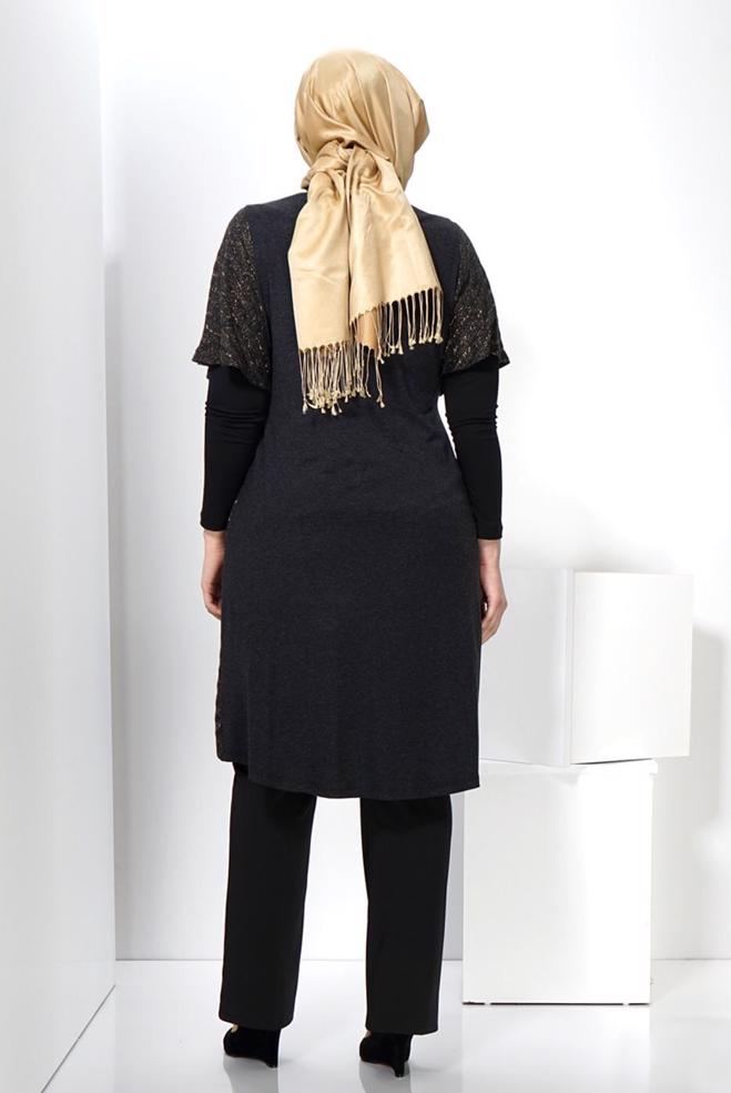 Female black TIE-FRONT KNIT TUNIC 2434 