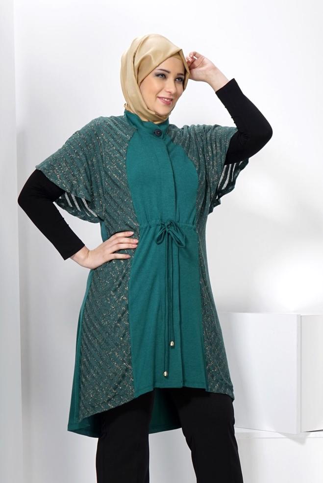 Female green TIE-FRONT KNIT TUNIC 2434 