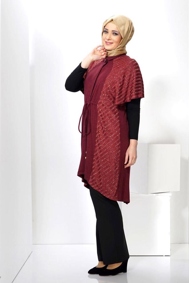 Female claret red TIE-FRONT KNIT TUNIC 2434 