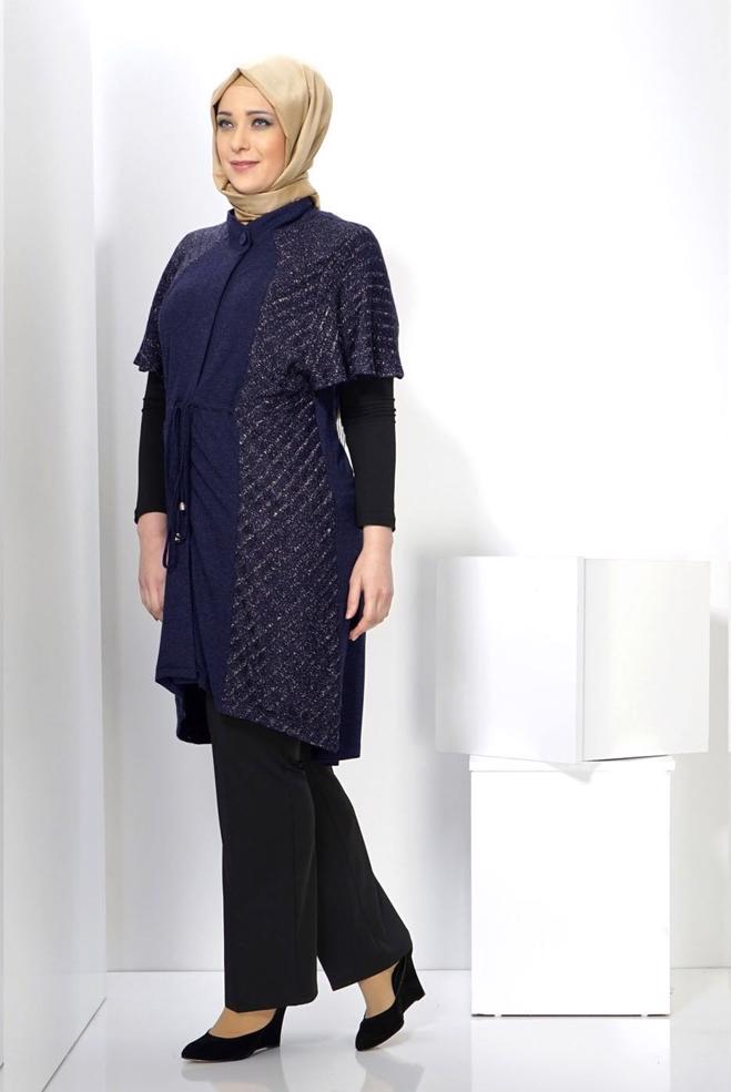 Female Navy blue TIE-FRONT KNIT TUNIC 2434 