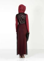 Female claret red GUIPURE DETAILED DRESS SUIT 4078 