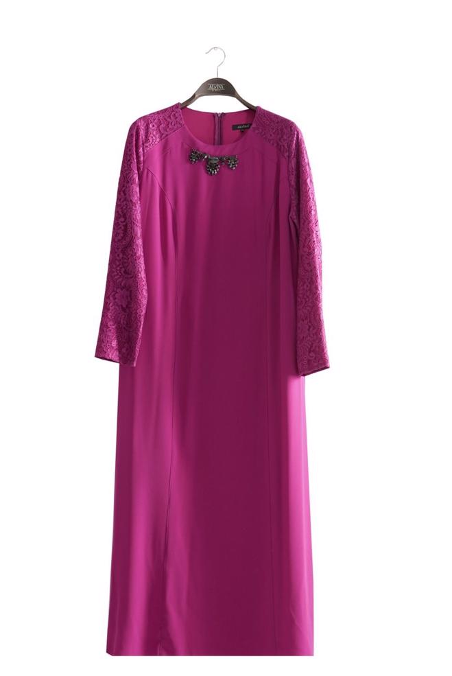 Female purple 2595 Duru Crep Tesettür Elbise 44/48 TEK42
