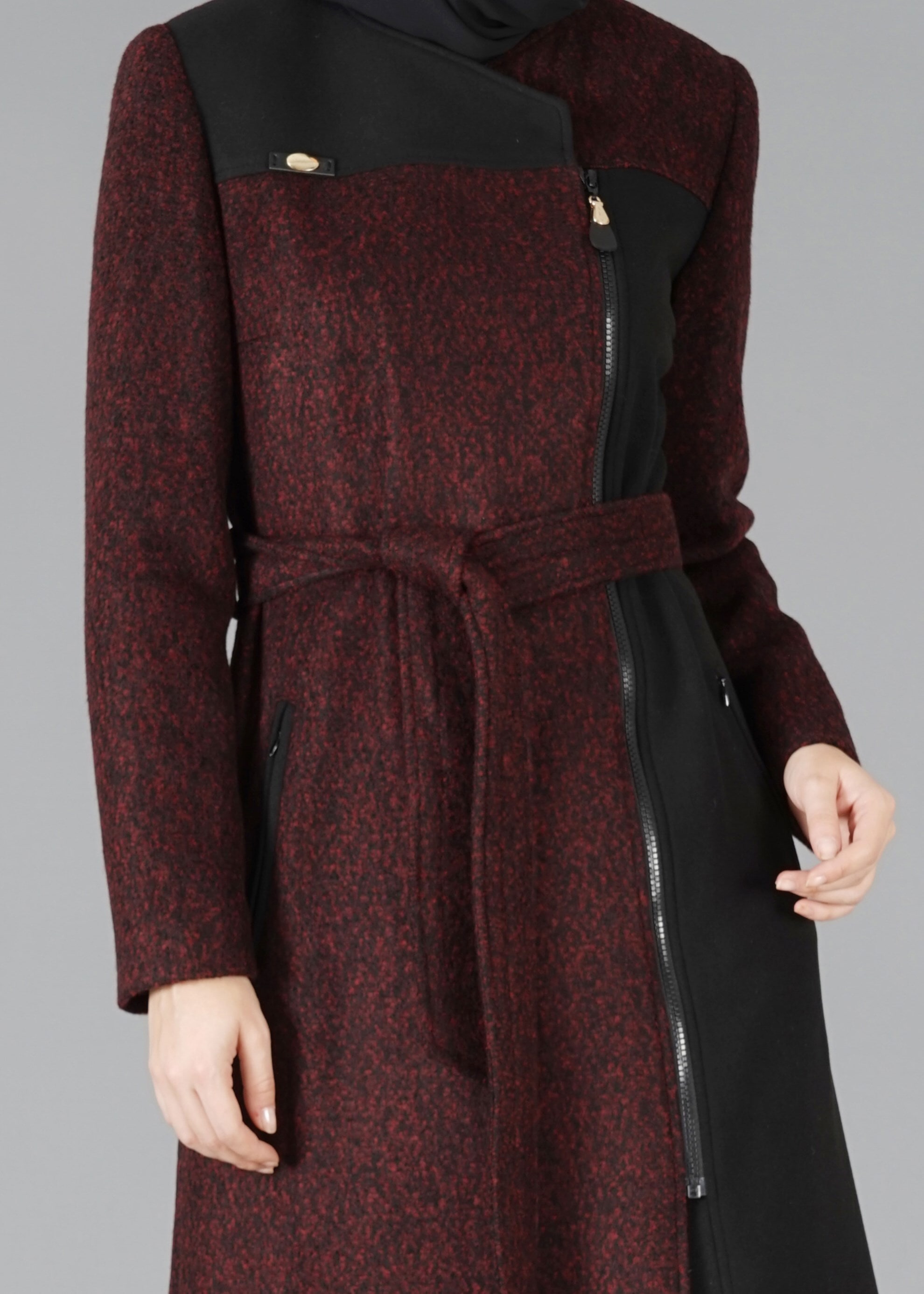 MANTEAU 2 COULEURS AVEC CEINTURE 9490 | ALVİNA