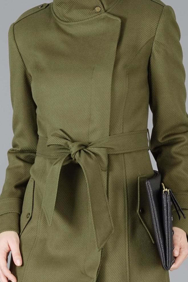 khaki belted wrap coat