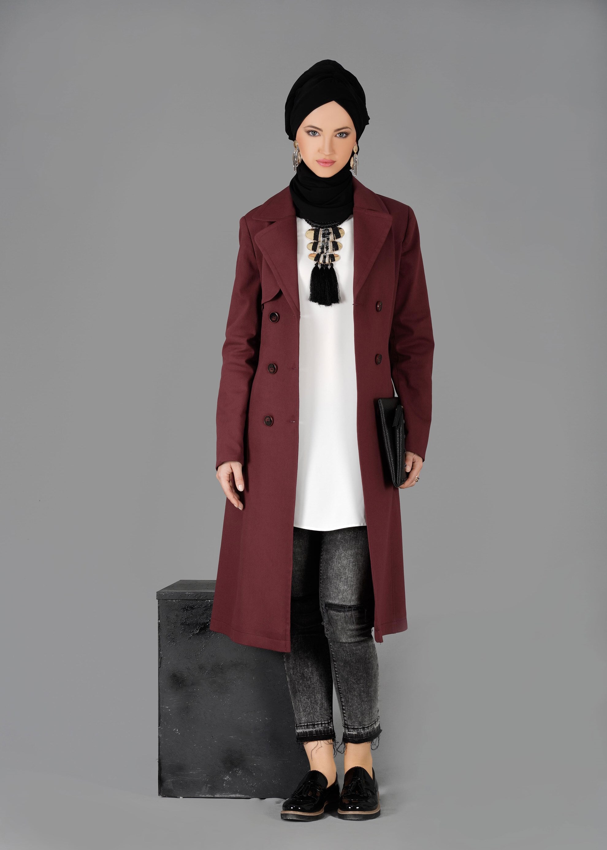 Deuxieme Classe Short Gown Coat Black Wool
