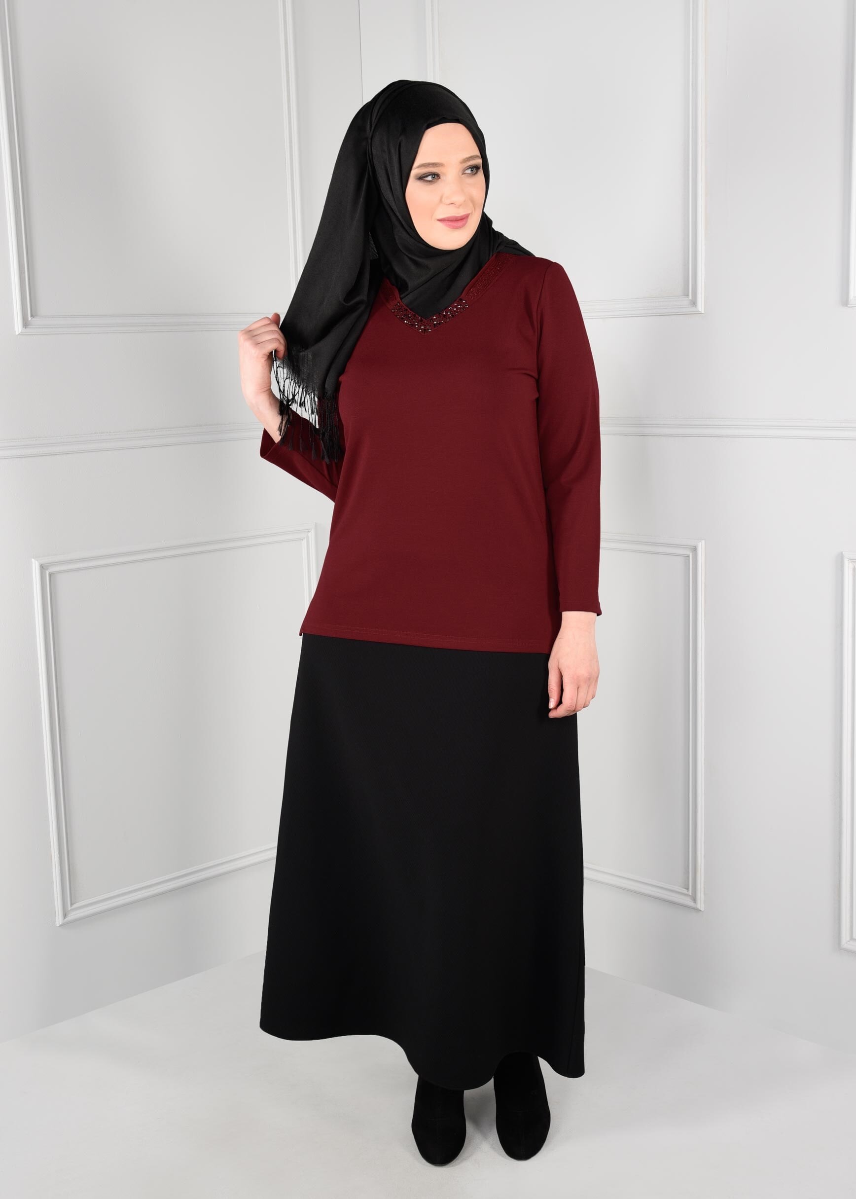Hijab clothing RED KNIT TOP WITH SLITS 2769