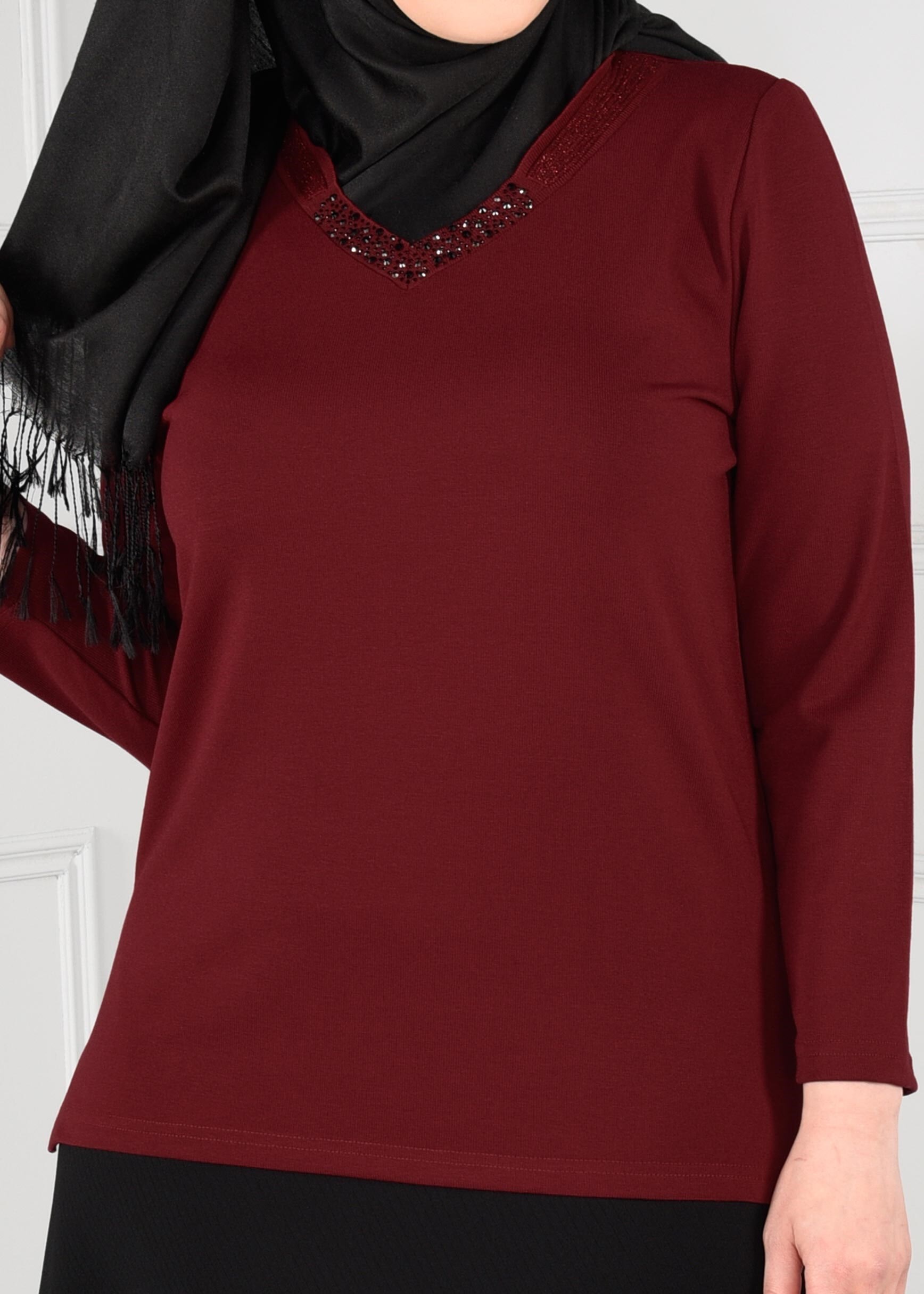 Hijab clothing RED KNIT TOP WITH SLITS 2769