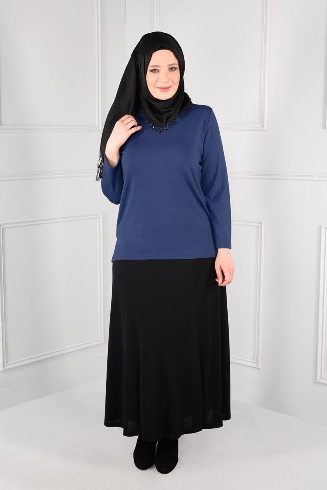 Female Navy blue KNIT TOP WITH SLITS 2769