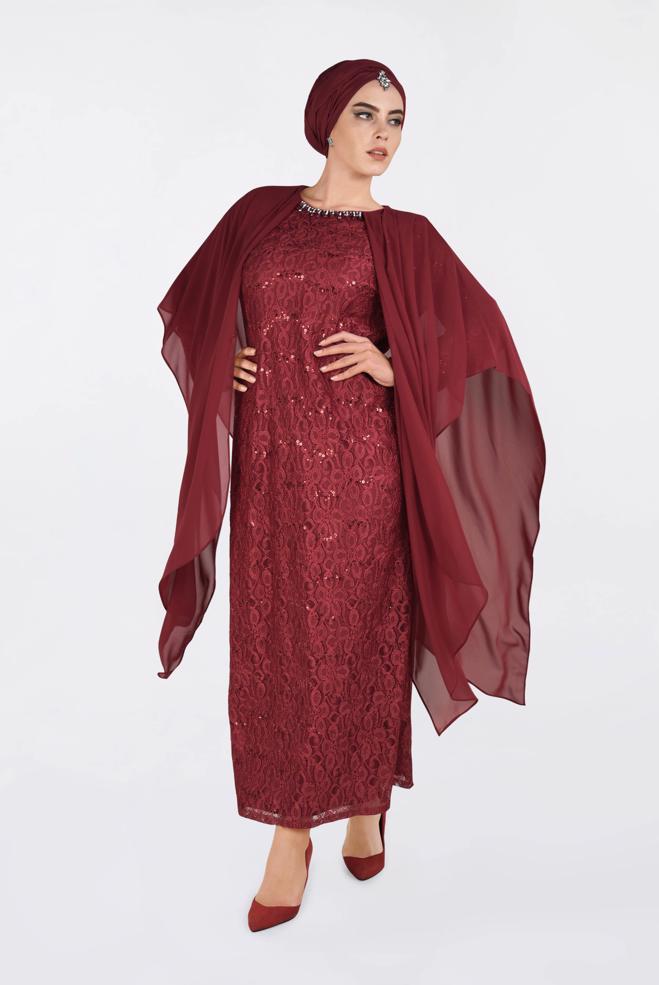 Female claret red Lace Dress 2793 