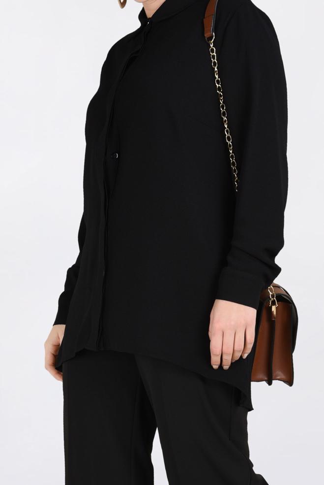 Female black COLLAR BUTTONED BLOUSE 2844 